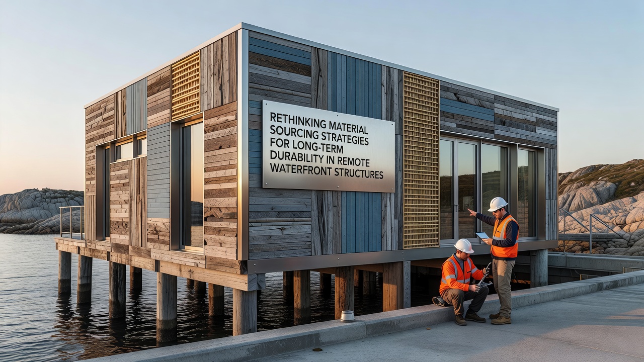 Close-up of reinforced waterfront pilings and decking materials selected for long-term durability