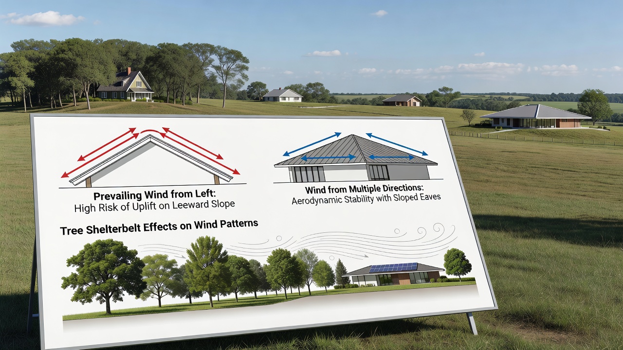 Wind Direction Effects on Roof Design Choices for Isolated Tree-Lined Properties