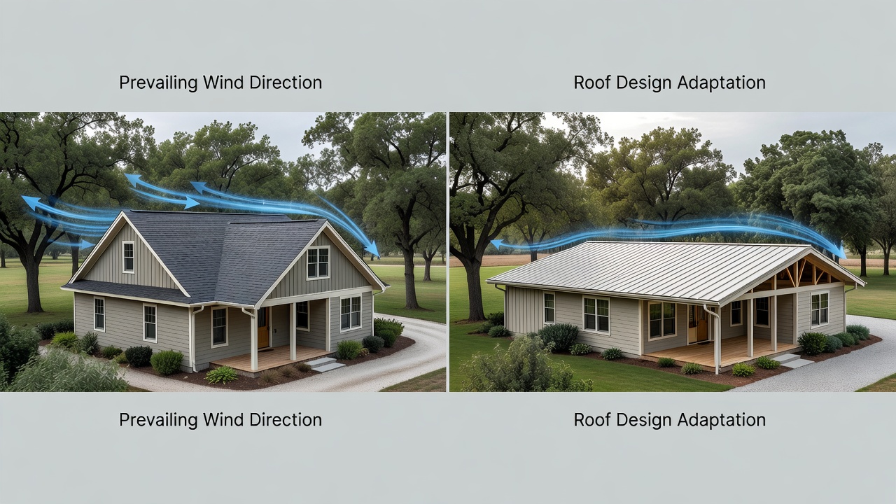 Close-up of roof fastening details and wind tunnel test model for tree-buffered structures